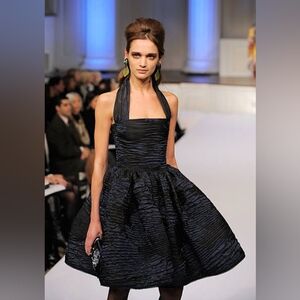 ◇$5,000 OSCAR DE LA RENTA EXCLUSIVE BLACK BLUE SILK RUNWAY DRESS US XS